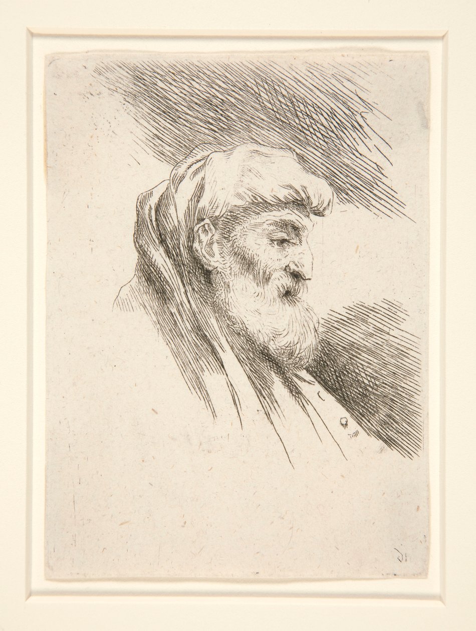 Vieil homme à longue barbe, de profil, tourné vers la droite - Giovanni Benedetto Castiglione
