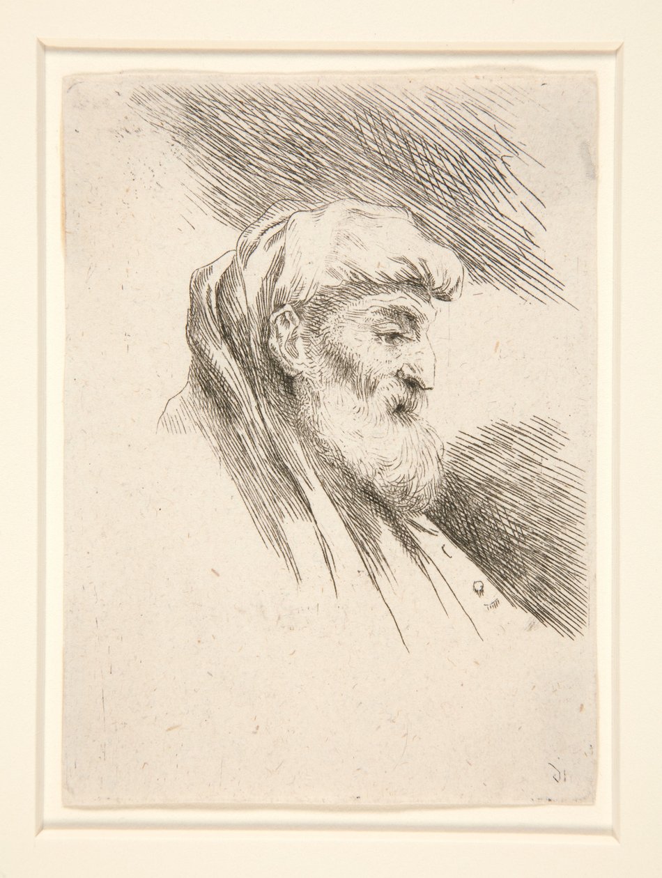 Vieil homme à longue barbe, de profil, tourné vers la droite, de la série Les petites têtes d