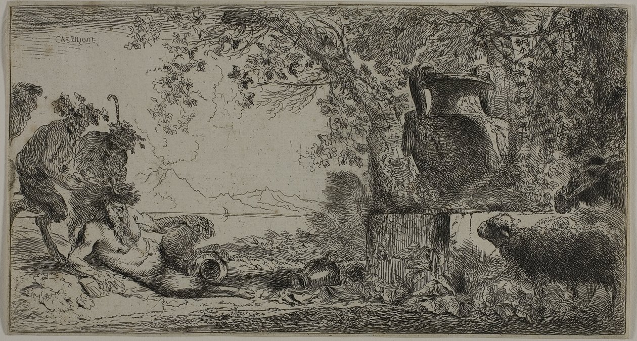 Pan allongé devant un grand vase - Giovanni Benedetto Castiglione