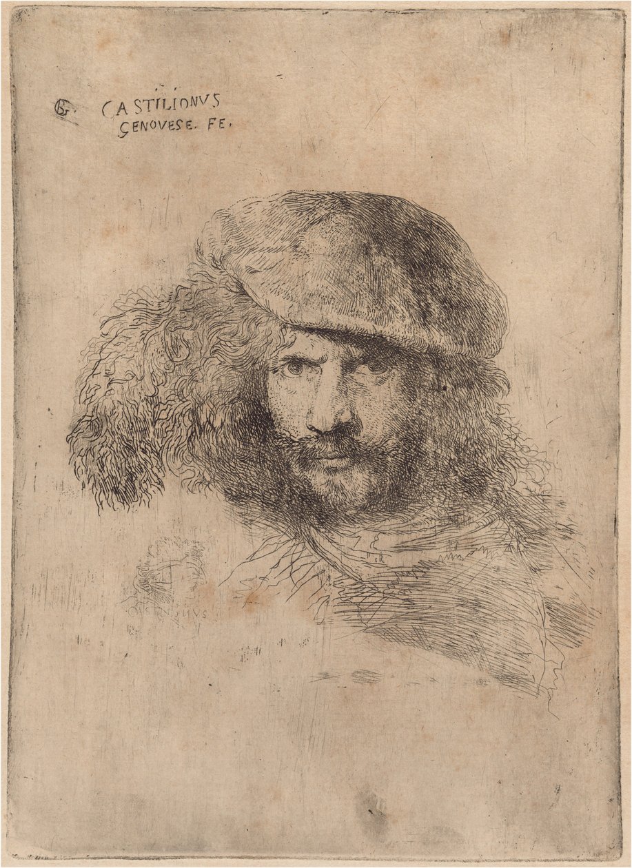 Autoportrait (?), portant un chapeau à plumes ("Portrait de Bernini") - Giovanni Benedetto Castiglione