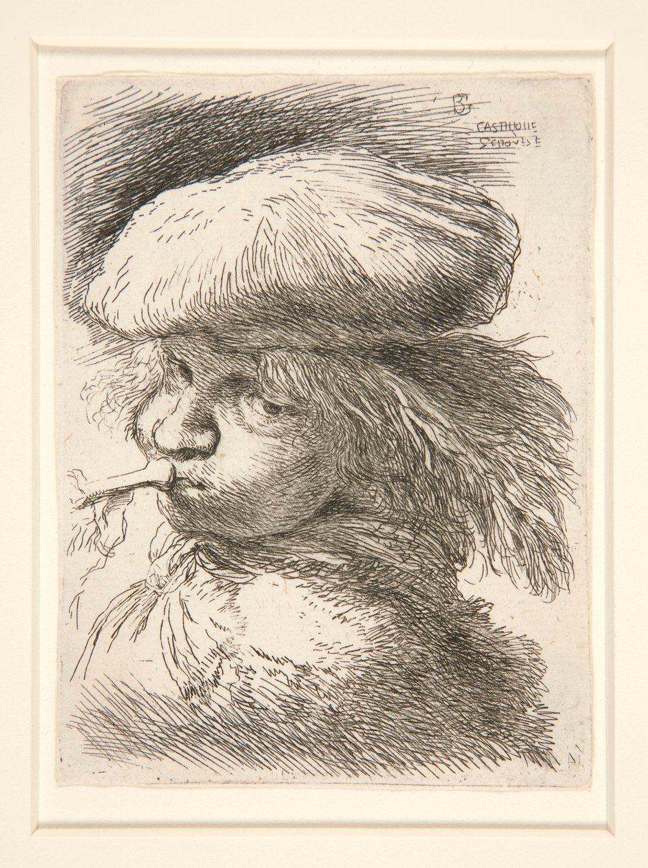 Jeune Homme Soufflant dans une Trompette, de la série Les petites têtes d - Giovanni Benedetto Castiglione