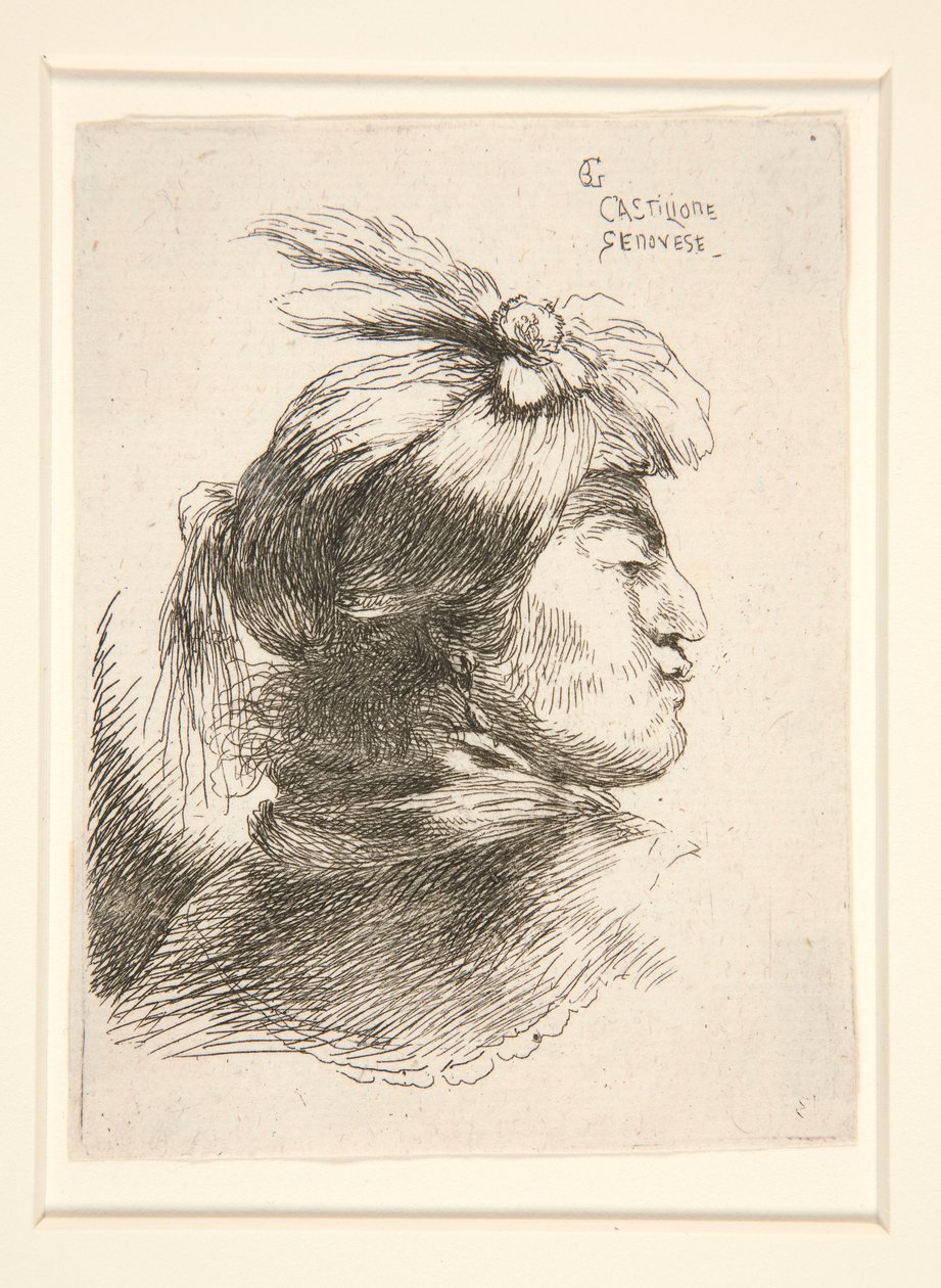 Jeune Homme sans Barbe, vu de profil, tourné à droite, de la série Les petites têtes - Giovanni Benedetto Castiglione