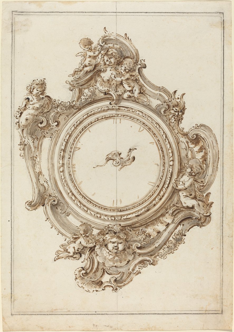 Une horloge rococo avec sirènes, putti, masques et un oiseau de paradis - Giovanni Bettati