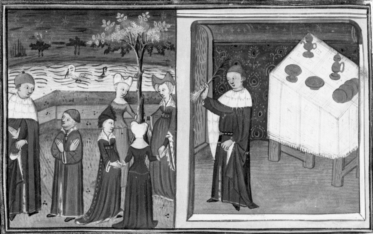 Décaméron, Alberto de Bologne observe Marguerite danser; Alberto explique la nature de son amour grâce à l’exemple du poireau. Première journée, nouvelle 10 - Giovanni Boccaccio
