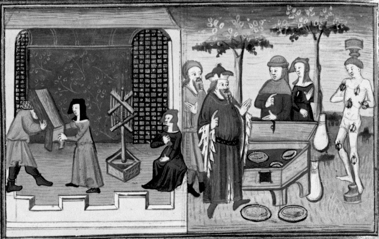 Décaméron, Ambrogiuolo se fait porter dans la maison de Bernabò dans une caisse; Ambrogiuolo est puni pour sa tromperie. Deuxième journée, nouvelle 9 - Giovanni Boccaccio
