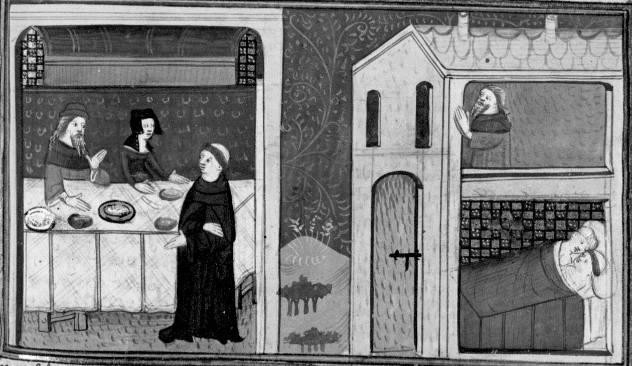 Décaméron, Don Felice est invité à la table du frère Puccio; don Felice est couché avec la femme de Puccio. Troisième journée, nouvelle 4 - Giovanni Boccaccio