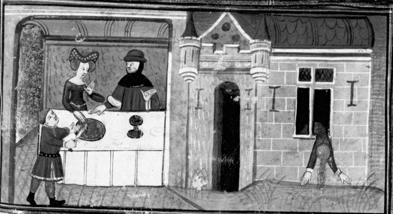 Décaméron, Guilielmo Rossiglione fait servir à sa femme le cœur de Guardastagno; la femme se jette par la fenêtre Quatrième journée, nouvelle 9 - Giovanni Boccaccio