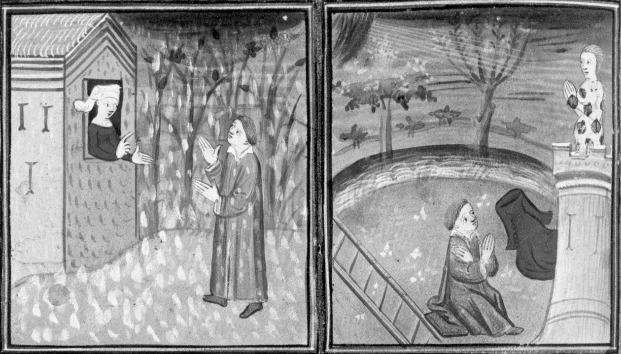 Décaméron, La veuve Elena ferme Rinieri hors de la maison ; l’homme laisse la femme nue au sommet d’une tour. Huitième journée, nouvelle 7 - Giovanni Boccaccio