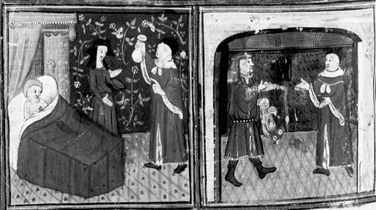 Décaméron, Le médecin Simone remet l’infusion à Calandrino; Calandrino paie le médecin. Neuvième journée, nouvelle 3 - Giovanni Boccaccio