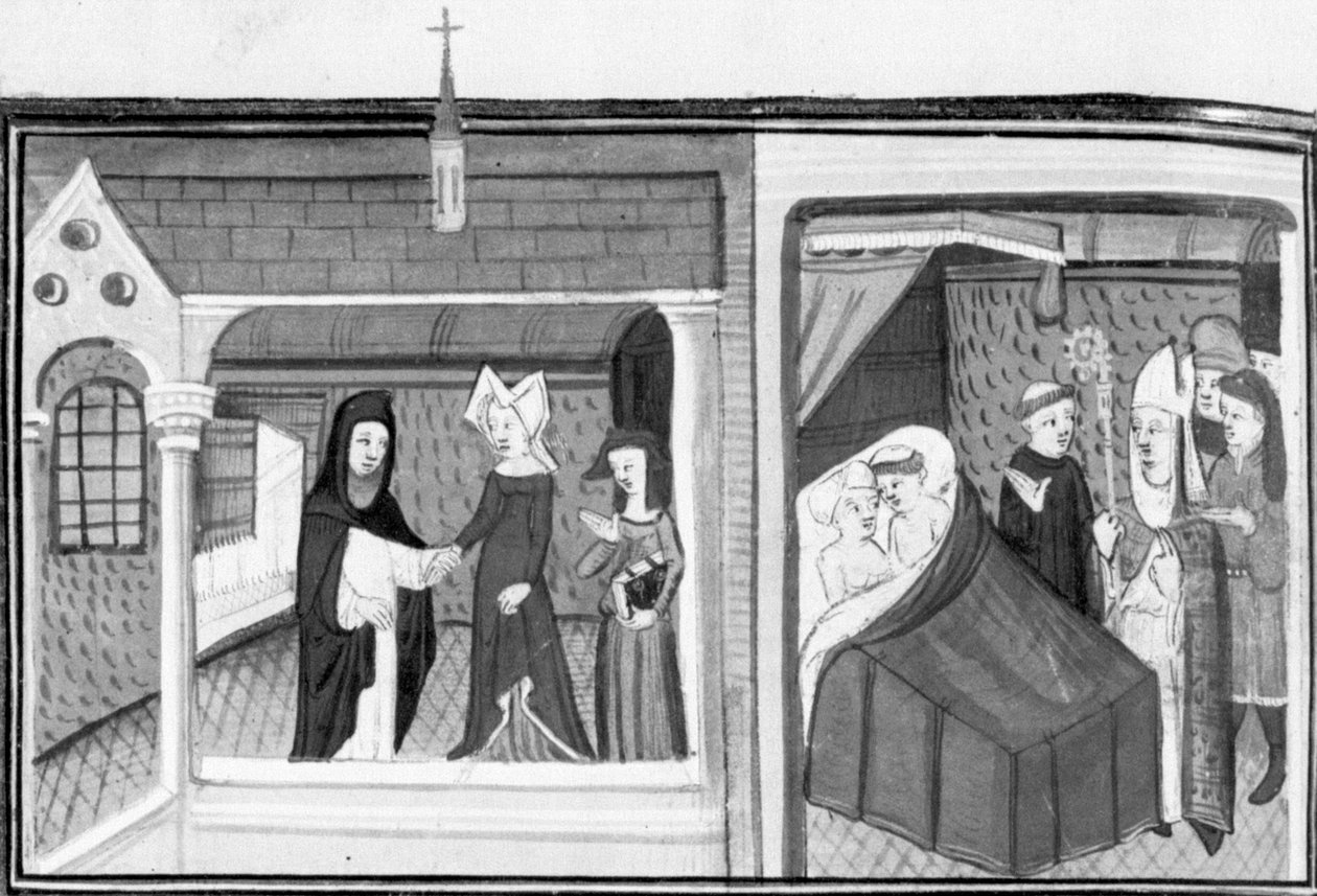 Décaméron, Madame Piccarda visite le curé de Fiesole; le curé est surpris par l’évêque au lit avec la servante. Huitième journée, nouvelle 4 - Giovanni Boccaccio