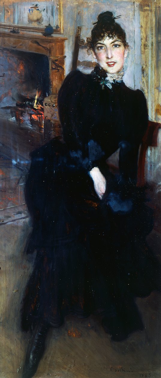 Alaide Banti près de la cheminée - Giovanni Boldini