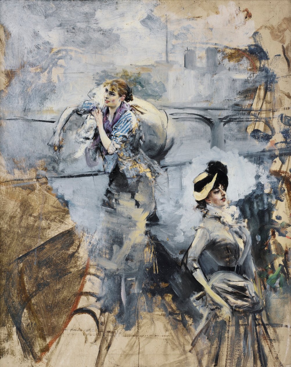 Boldini - LAVEUSE ET JEUNE BRUNETTE AU BORD DE LA SEINE, PARIS - Giovanni Boldini