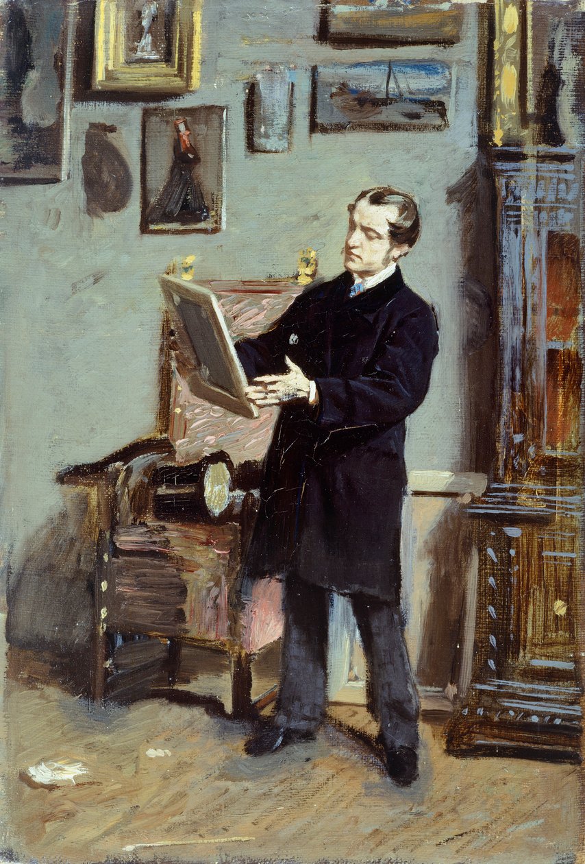 Autoportrait de Giovanni Boldini regardant une image, vers 1865 - Giovanni Boldini
