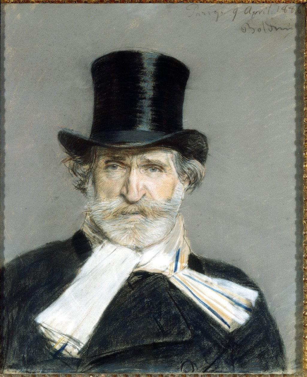 Portrait de Giuseppe Verdi en 1886. Dessin de Giuseppe Boldini (1842-1931). Rome. Galleria D