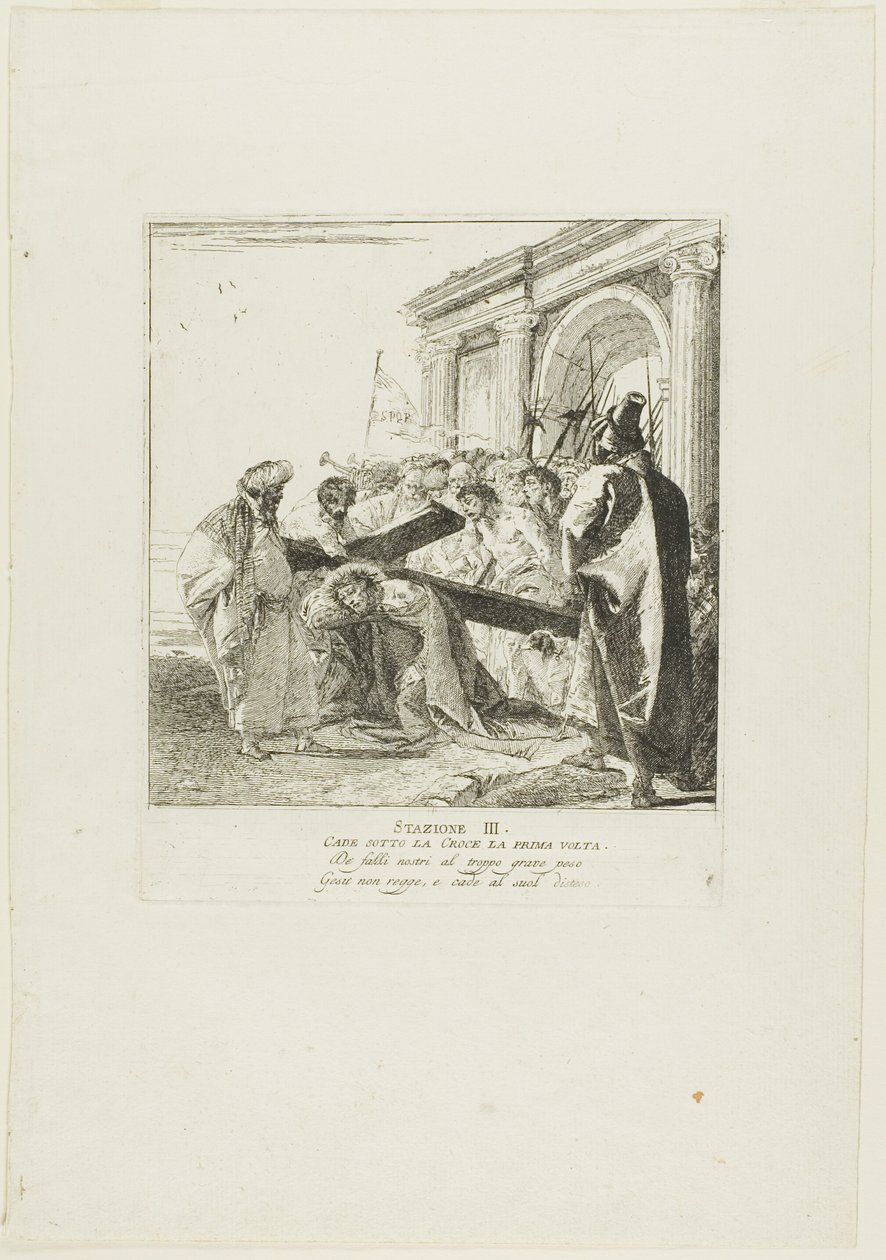 Le Christ tombe sous la croix pour la première fois, troisième planche du chemin de croix - Giovanni Domenico Tiepolo