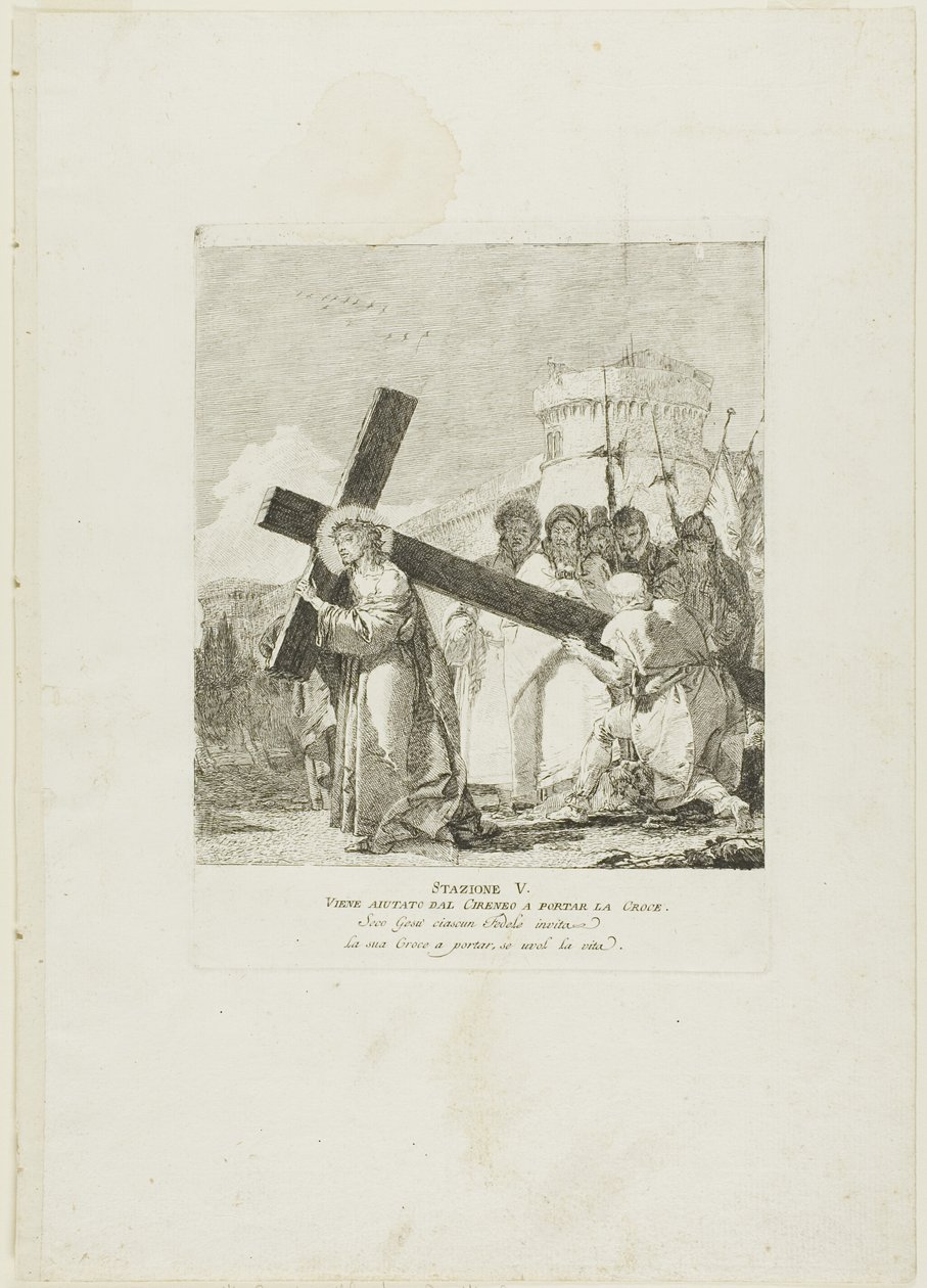 Le Christ est aidé par Simon de Cyrène, planche 5 du chemin de croix - Giovanni Domenico Tiepolo