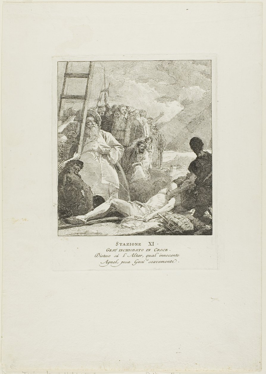 Le Christ est cloué à la croix, onzième planche du chemin de croix - Giovanni Domenico Tiepolo
