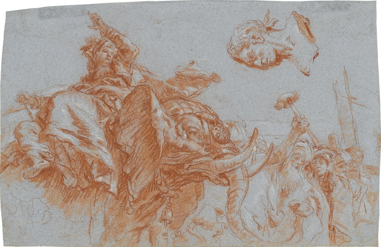 Figur der Asia, römischer Imperator; verso: Skizze des Flussgottes Nil - Giovanni Domenico Tiepolo