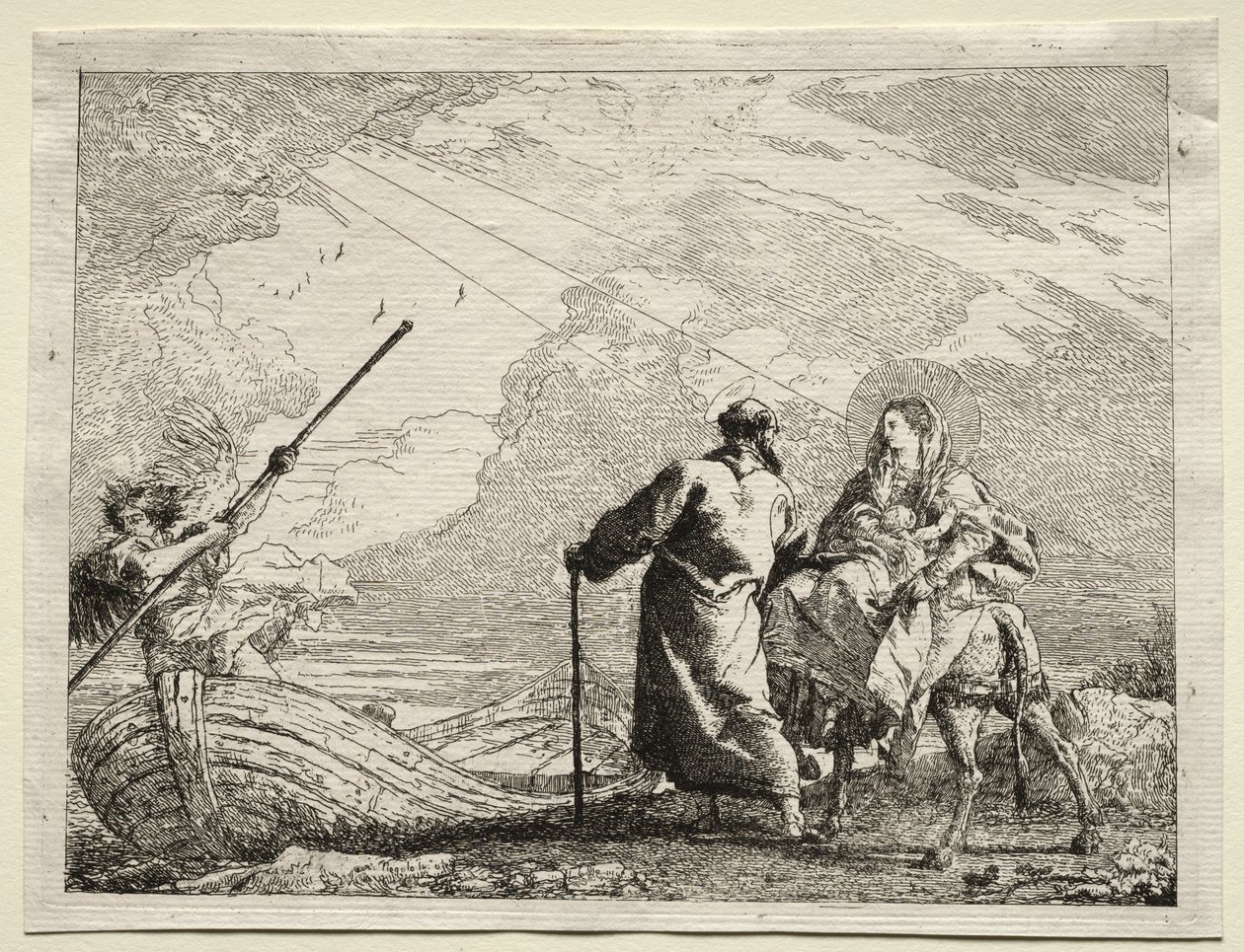 Fuite en Égypte : La Sainte Famille arrivant à la rive du fleuve - Giovanni Domenico Tiepolo