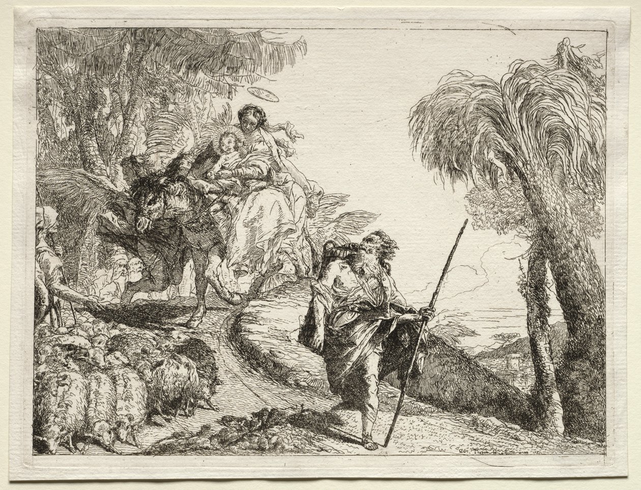 Fuite en Égypte : La Sainte Famille et le Troupeau de Moutons - Giovanni Domenico Tiepolo