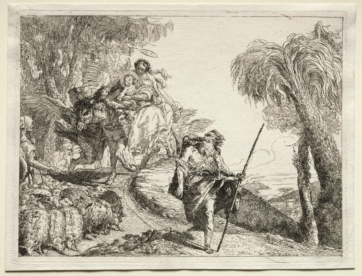 Fuite en Égypte : La Sainte Famille et le troupeau de moutons - Giovanni Domenico Tiepolo