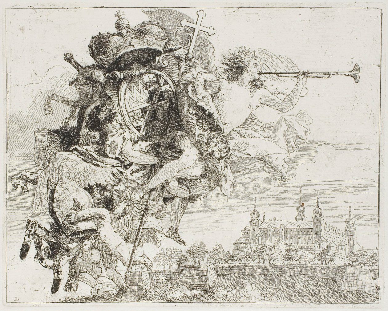 Frontispice : Les armes de Carl Philipp von Greiffenklau portées par un ange, de La Fuite en Égypte - Giovanni Domenico Tiepolo