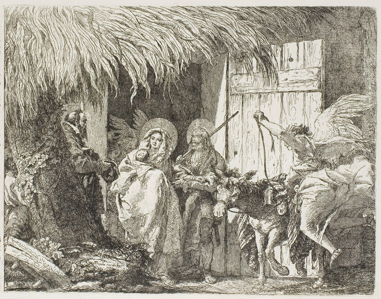 Joseph et Marie cherchant un abri, planche cinq de La Fuite en Égypte - Giovanni Domenico Tiepolo