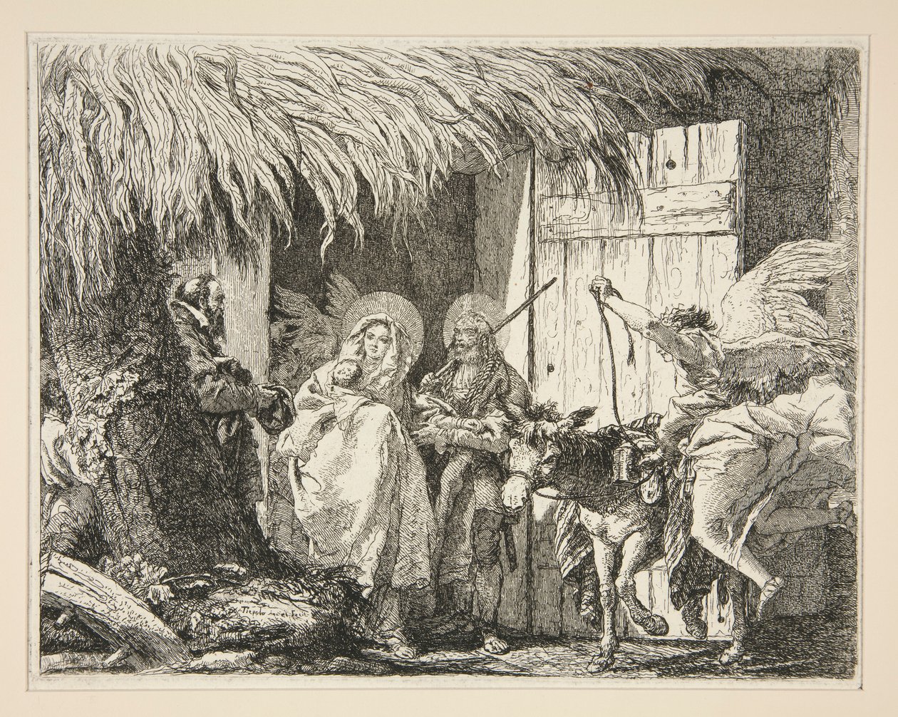 Joseph et Marie devant une maison, de la série Idées pittoresques sur la fuite en Égypte - Giovanni Domenico Tiepolo