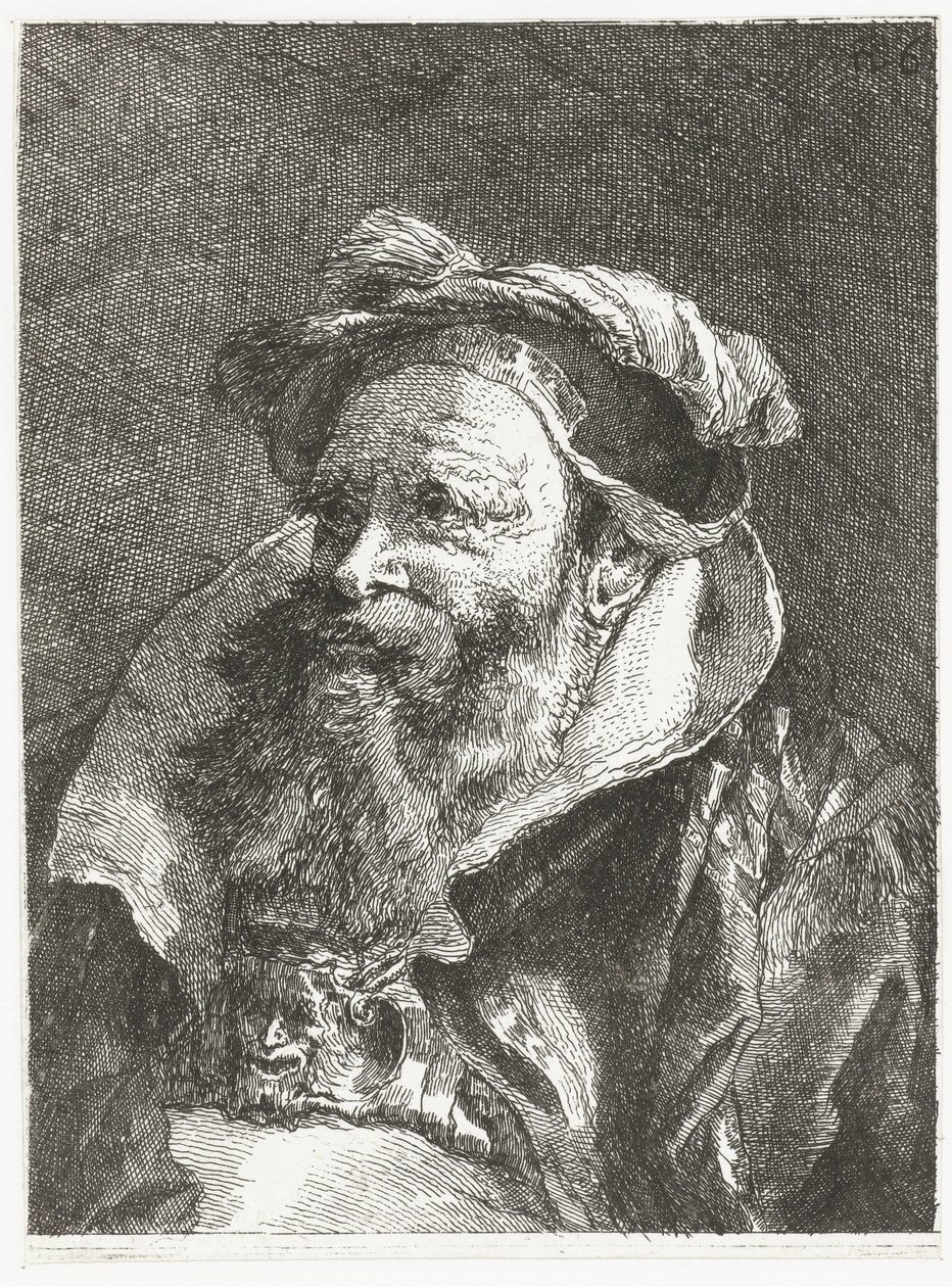 Homme avec tête de satyre sur une boucle (Collection de têtes) - Giovanni Domenico Tiepolo