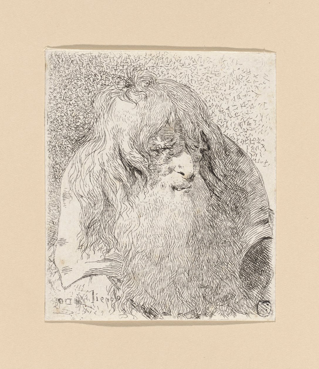 Vieil homme avec une barbe et des cheveux longs, de la Raccolta di Teste (Collection de têtes) - Giovanni Domenico Tiepolo