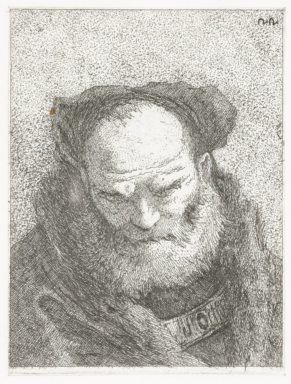 Vieil homme avec barbe et tête baissée (Collection de têtes) - Giovanni Domenico Tiepolo