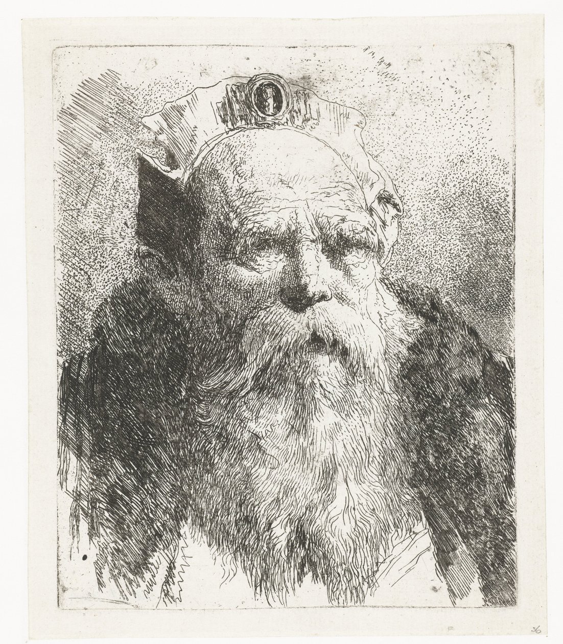 Vieil homme avec barbe et bonnet orné (collection de têtes) - Giovanni Domenico Tiepolo