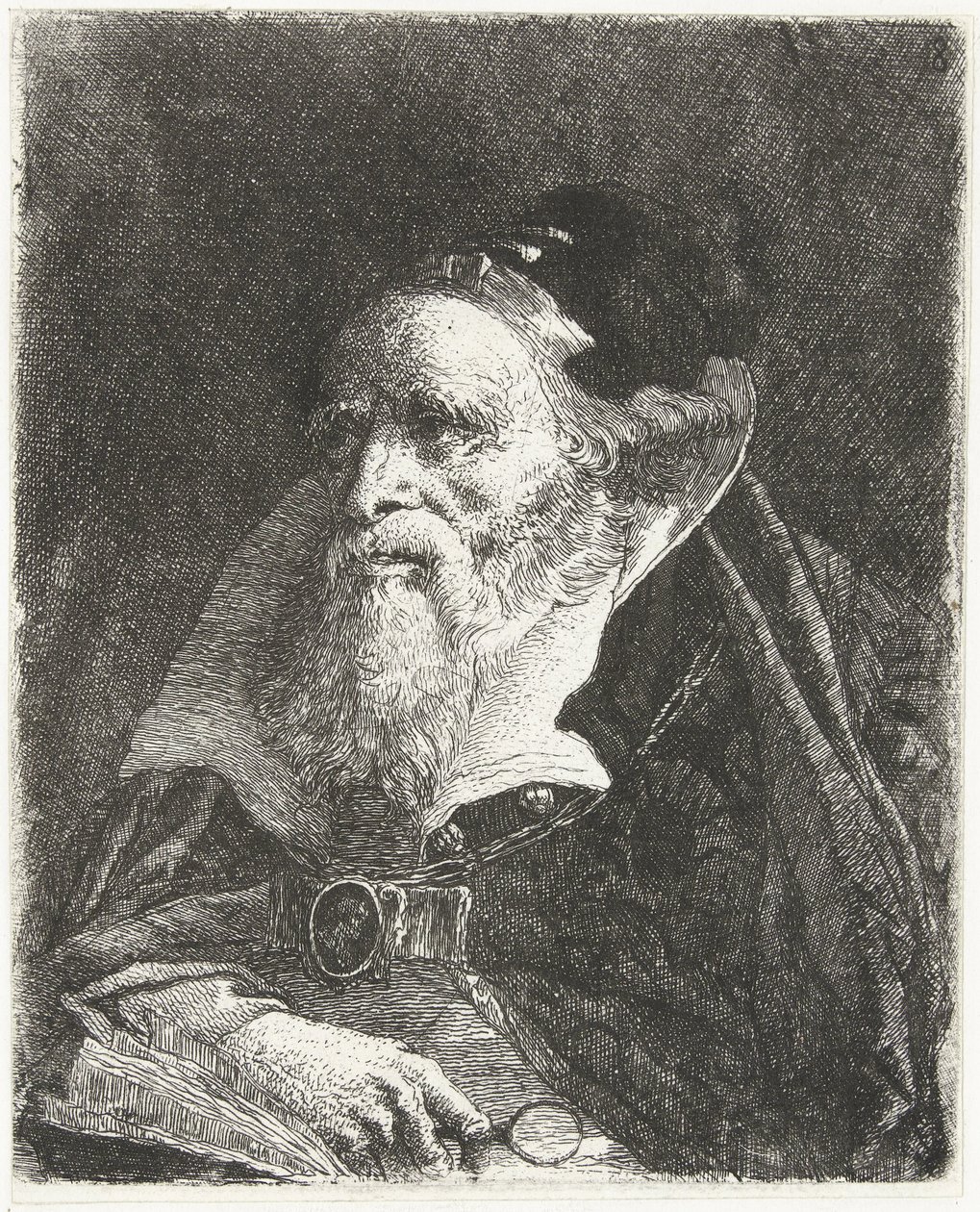 Vieil homme avec un livre et une loupe - Giovanni Domenico Tiepolo