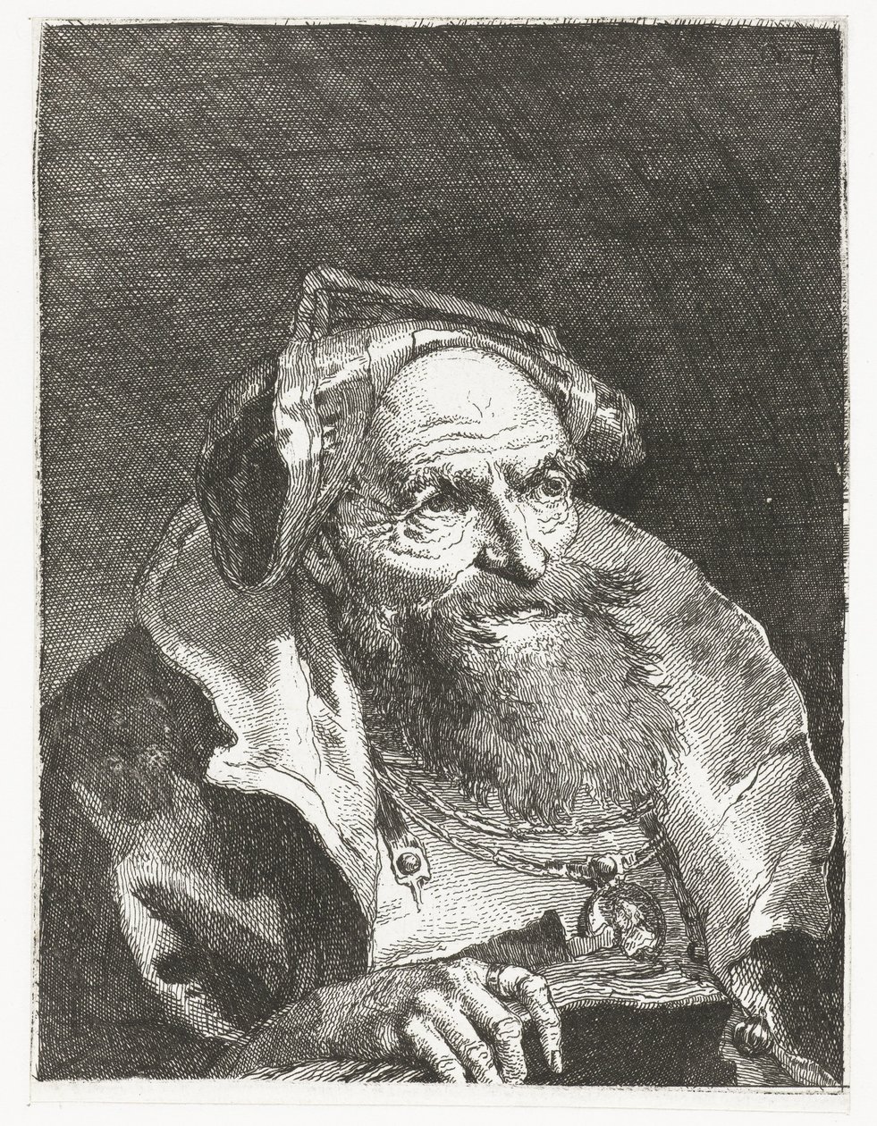 Vieil homme avec chaîne et livre (Collection de têtes) - Giovanni Domenico Tiepolo