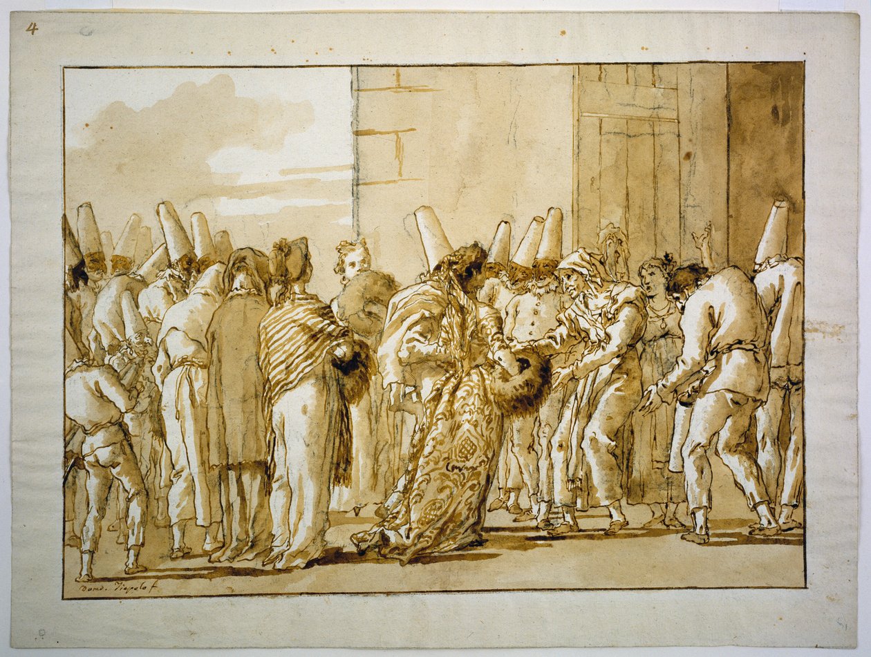 Punchinellas Vater bringt seine Braut nach Hause - Giovanni Domenico Tiepolo