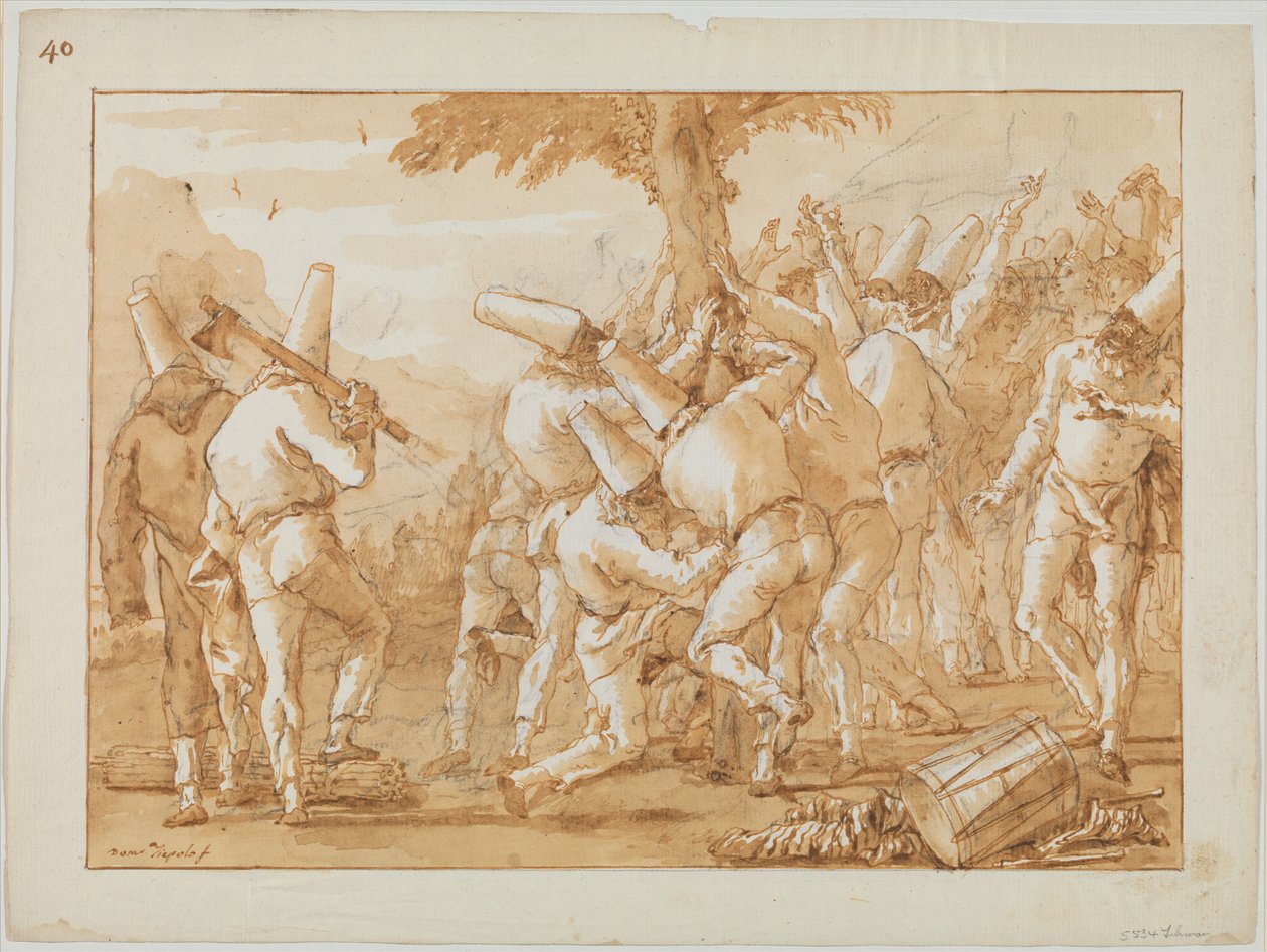 Punchinellos fällen (oder pflanzen) einen Baum - Giovanni Domenico Tiepolo