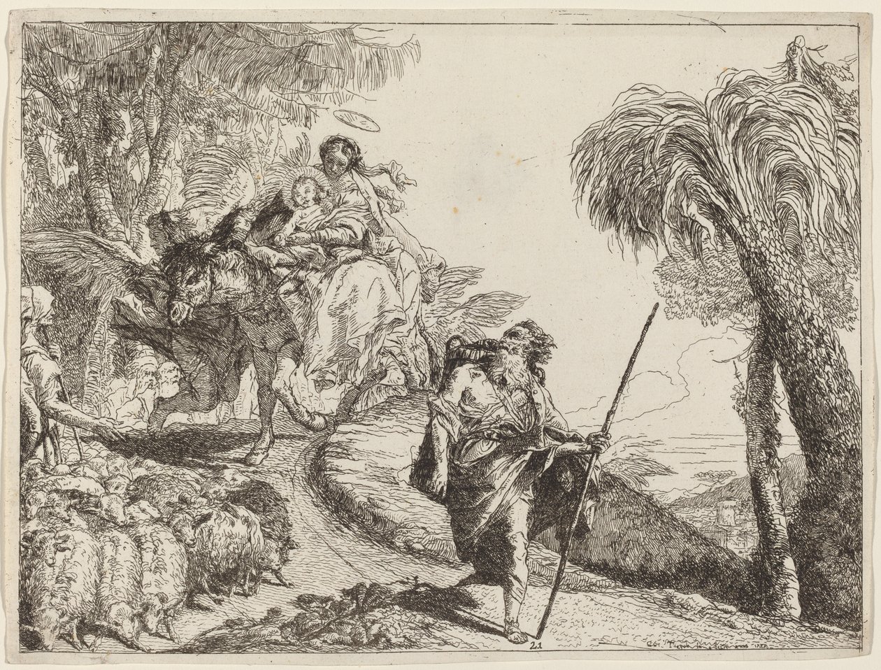 La fuite avec Joseph au premier plan - Giovanni Domenico Tiepolo