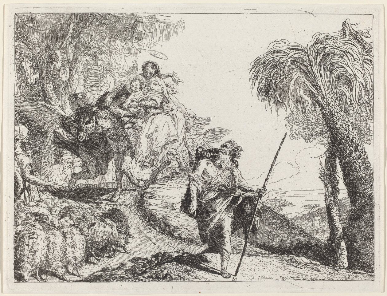 La fuite avec Joseph au premier plan - Giovanni Domenico Tiepolo