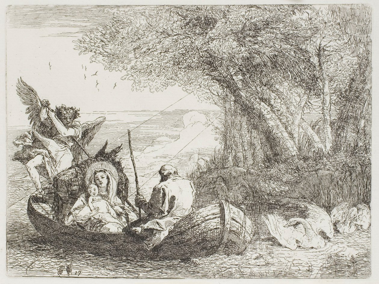 La Sainte Famille traversant le lac en bateau, planche dix-sept de La Fuite en Égypte - Giovanni Domenico Tiepolo