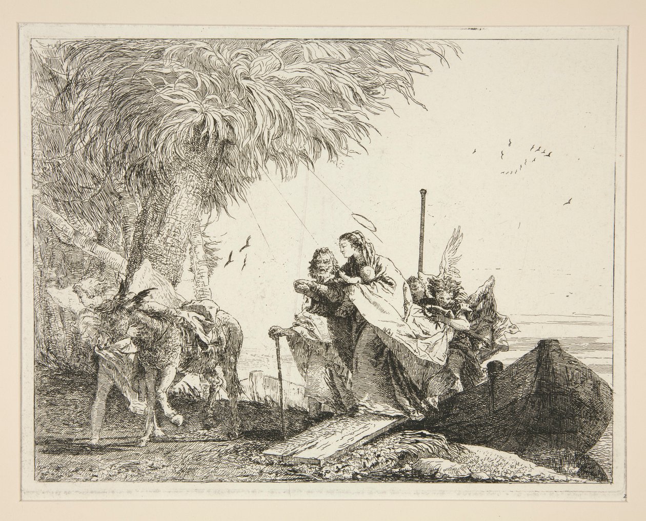 La Sainte Famille débarquant, de la série Idee pittoresche sopra la fuga in Egitto (Fuite en Égypte) - Giovanni Domenico Tiepolo