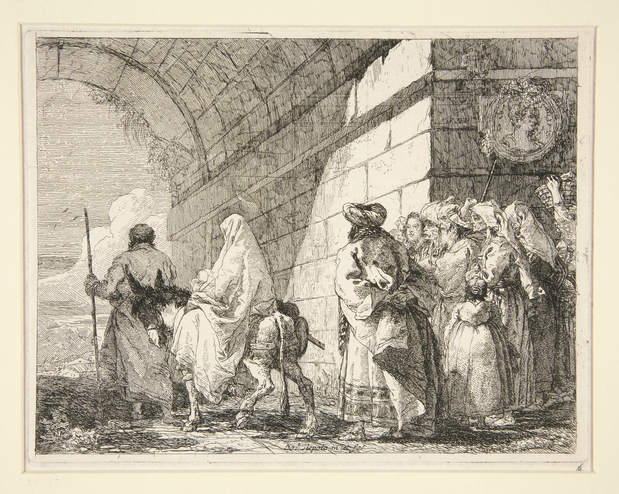 La Sainte Famille passant sous une arche, quittant par une porte de la ville, de la série Idee pittoresche sopra la fuga in Egitto - Giovanni Domenico Tiepolo