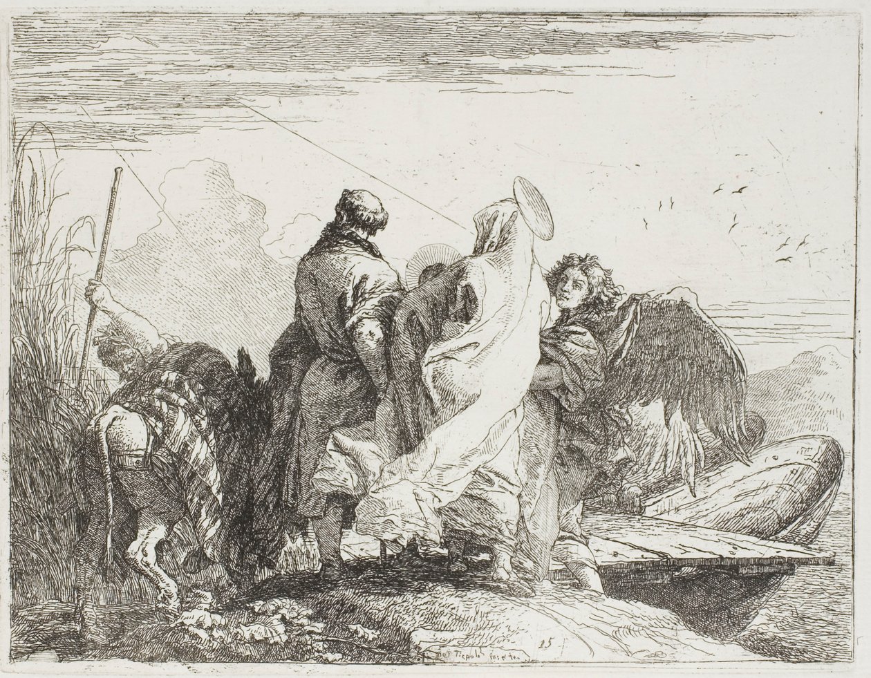 La Sainte Famille descendant de la berge, planche quinze de La Fuite en Égypte - Giovanni Domenico Tiepolo
