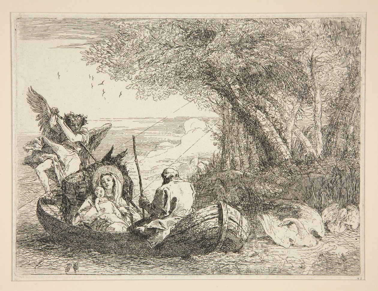 La Sainte Famille voyageant en bateau, de la série Idee pittoresche sopra la fuga in Egitto - Giovanni Domenico Tiepolo