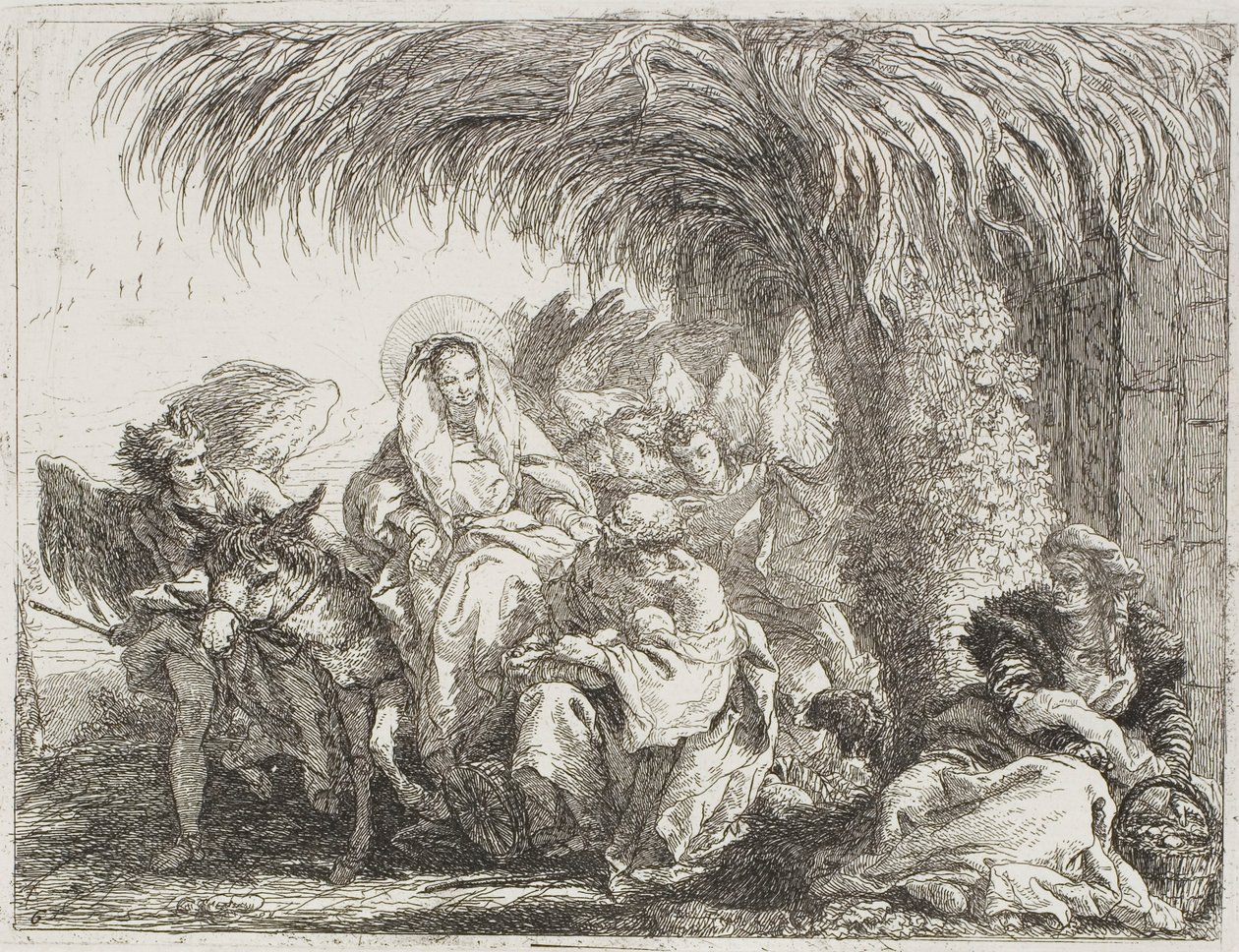 La Sainte Famille sous un Palmier, planche six de La Fuite en Égypte - Giovanni Domenico Tiepolo