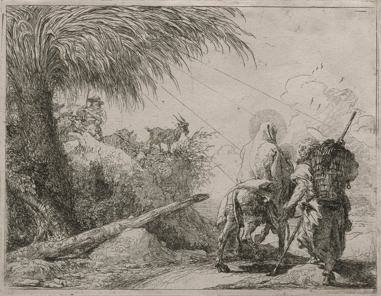 La Sainte Famille sur un chemin rocheux, de la série Idee pittoresche sulla fuga in Egitto - Giovanni Domenico Tiepolo