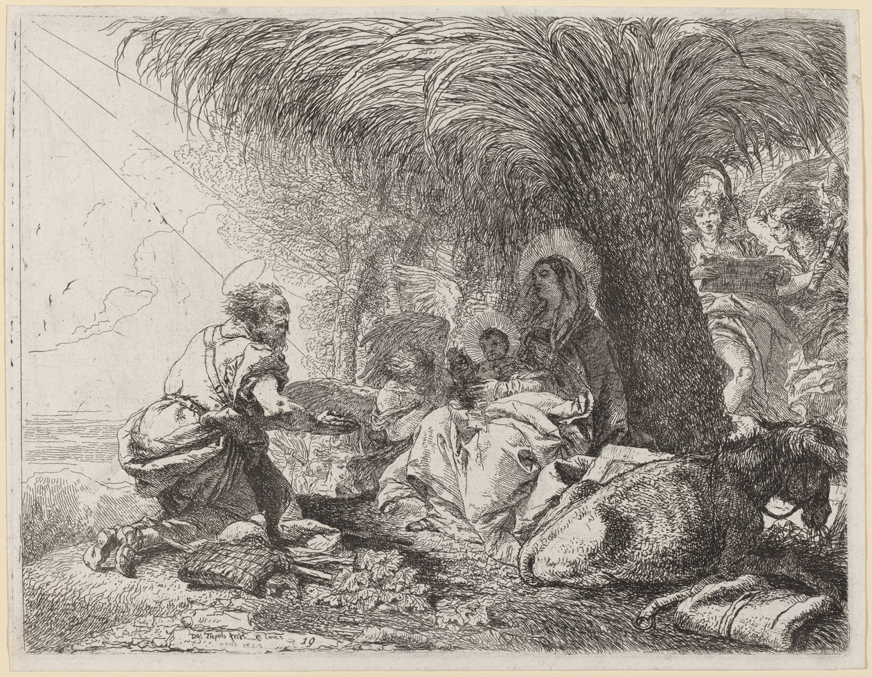 Le repos pendant la fuite avec Joseph en adoration - Giovanni Domenico Tiepolo