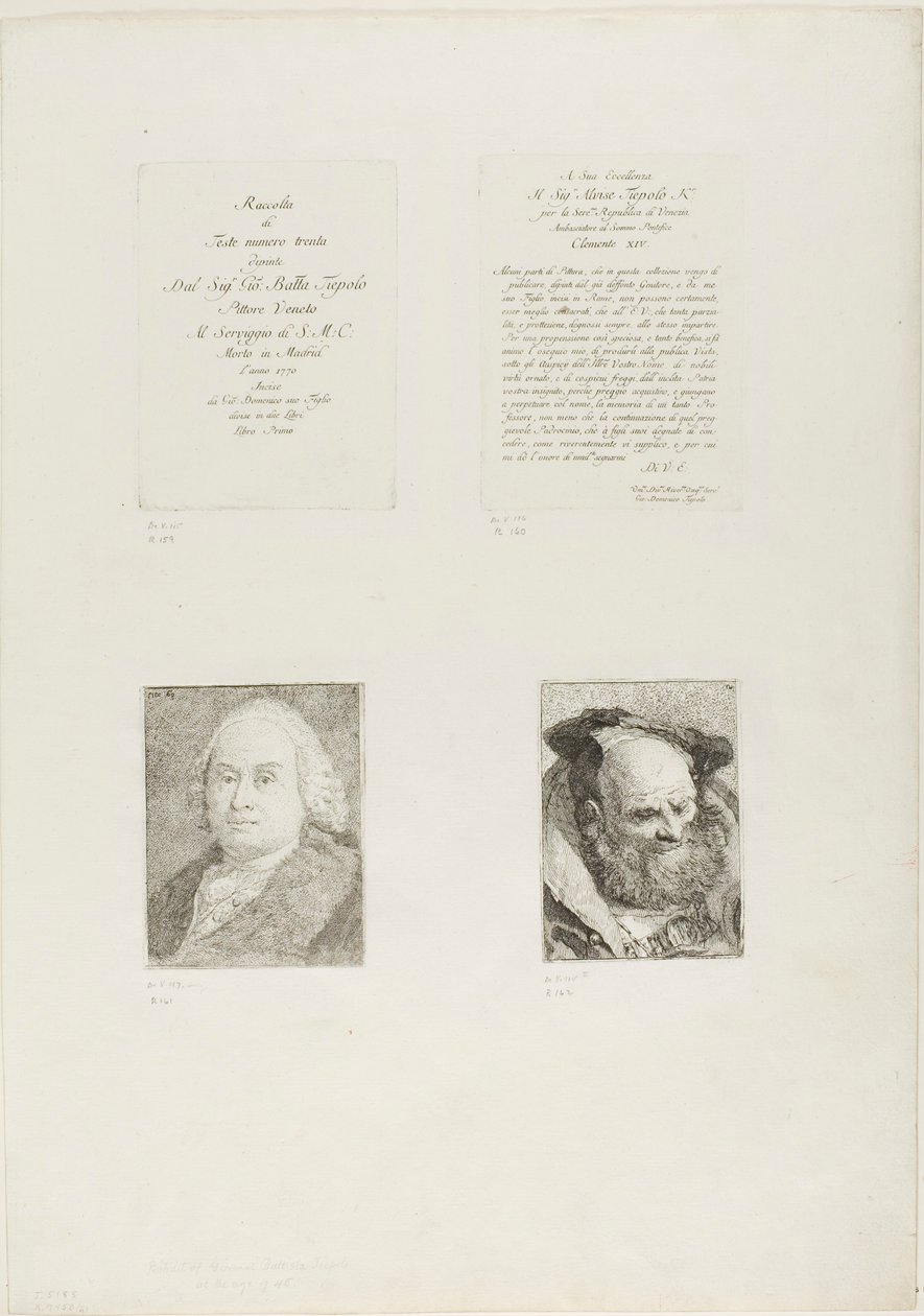 Page de titre, dédicace, portrait de Giambattista Tiepolo, vieil homme barbu - Giovanni Domenico Tiepolo