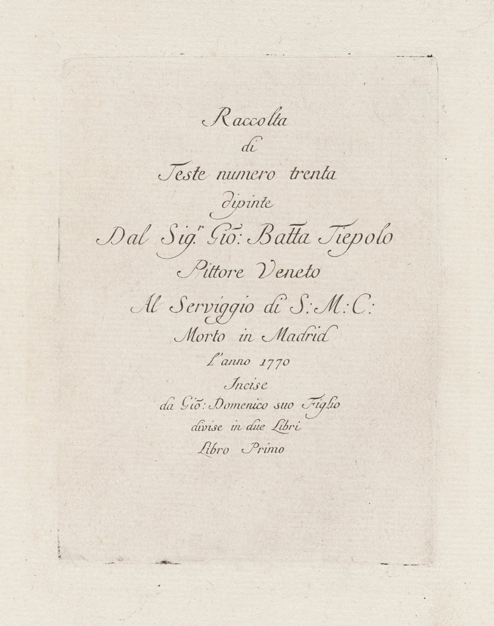 Page de titre, de la Raccolta di Teste - Giovanni Domenico Tiepolo