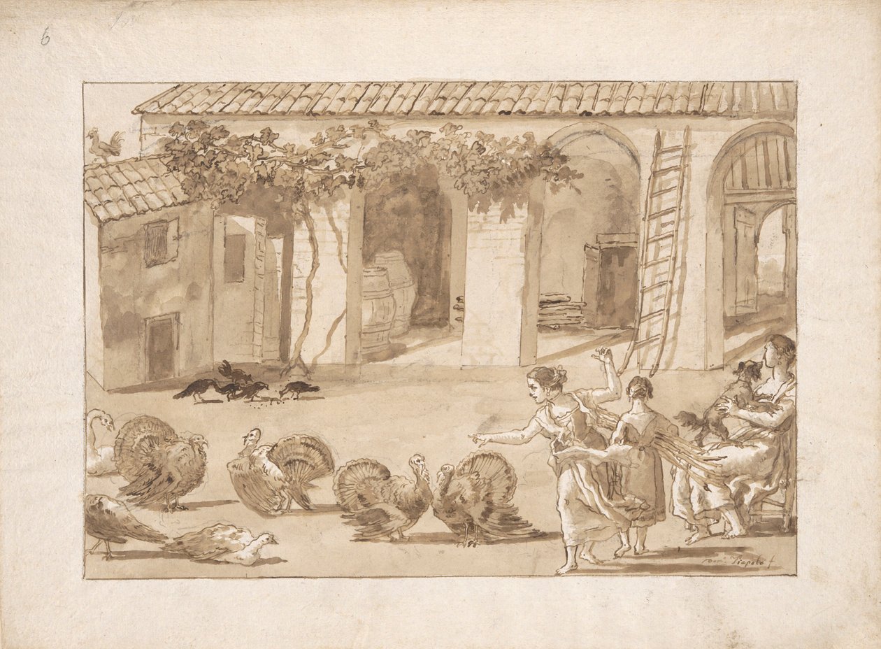 Dindes dans une ferme vénitienne, le troisième dessin de Tiepolo - Giovanni Domenico Tiepolo