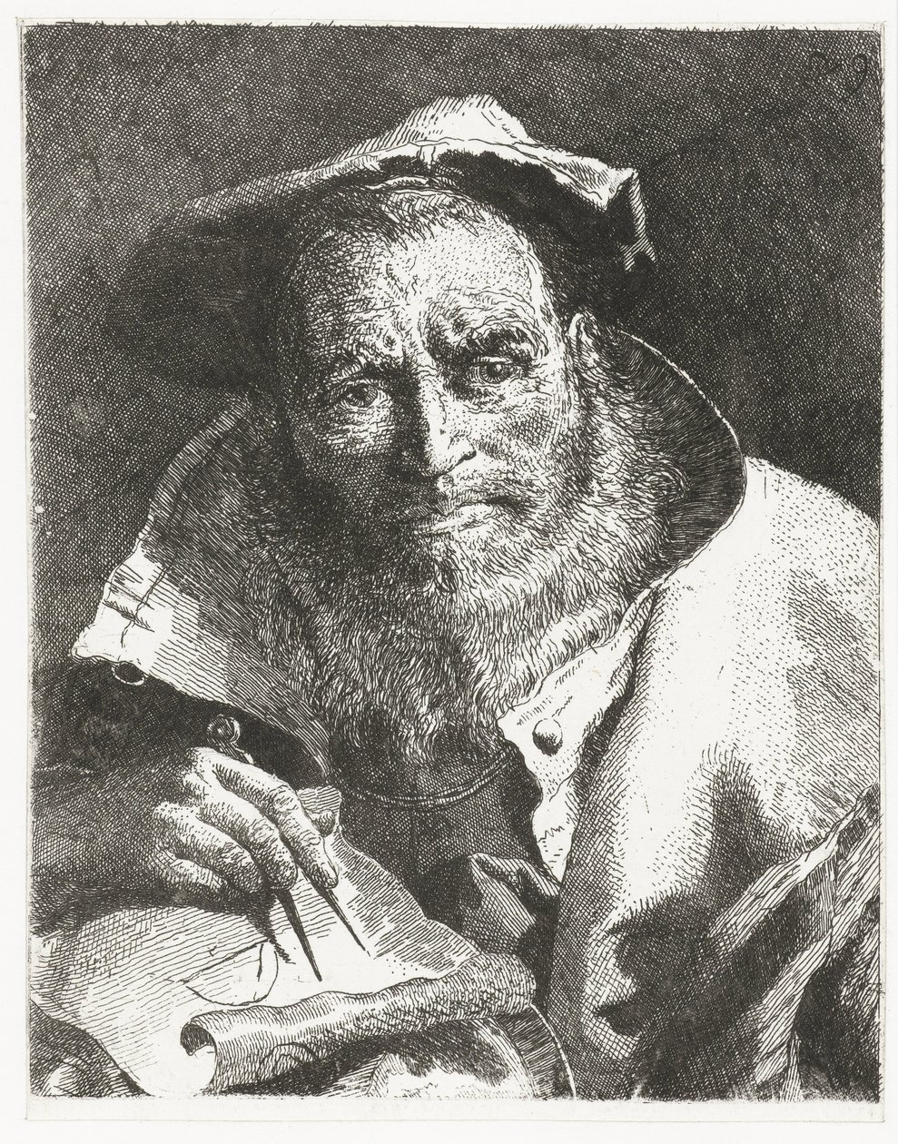 Scientifique avec béret et compas en main - Giovanni Domenico Tiepolo